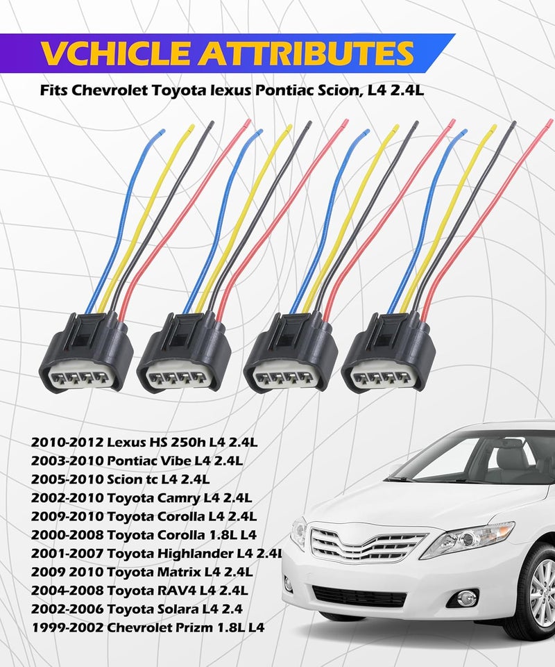 SCUARI 4PCS Ignition Coil Connector,Ignition Coil Wire Harness,Car Accessories Ignition Coil Female Connector Plug Harness Pigtail,4 Wire Automotive Coil Winee Cable,Replace #90980-11885 90980-11885 - Image 2